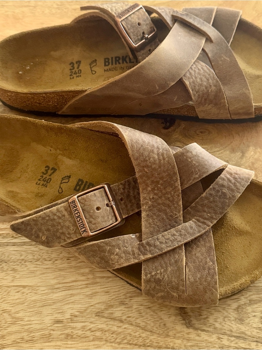 Birkenstock Women’s Taupe Crisscross Leather Sandals